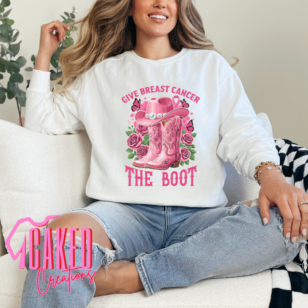 Give Breast Cancer the Boot Tee β Pink Cowgirl Boots Awareness Shirt