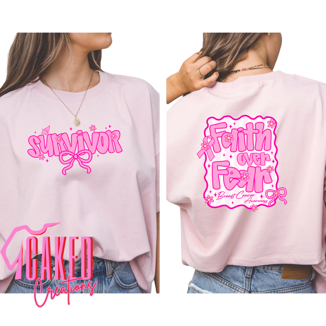 Survivor Faith Over Fear – Comfort Colors Breast Cancer Awareness Fundraiser Tee