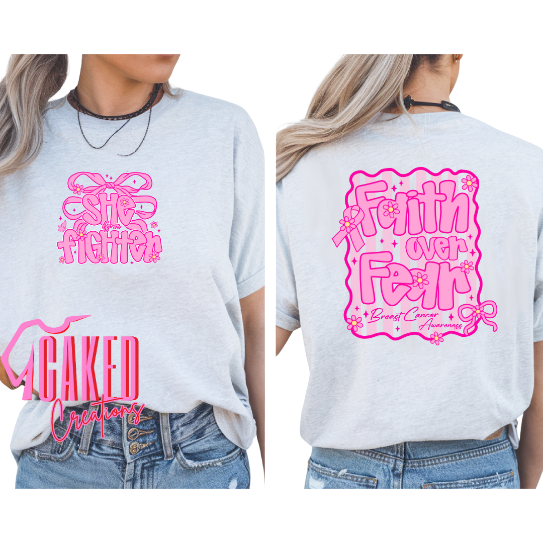 She’s a Fighter Faith Over Fear – Comfort Colors Breast Cancer Awareness Fundraiser Tee