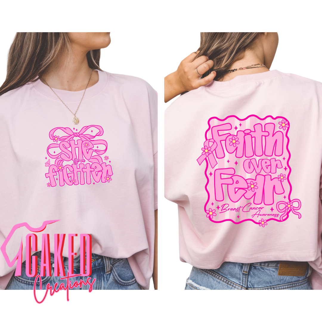 She’s a Fighter Faith Over Fear – Comfort Colors Breast Cancer Awareness Fundraiser Tee