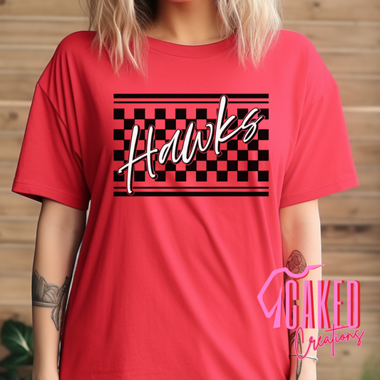 Hawks Checkered Spirit Tee – Game Day Fan Shirt