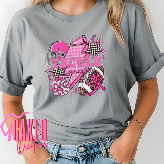 Tackle Cancer Tee – Pink Football & Stars Awareness Shirt
