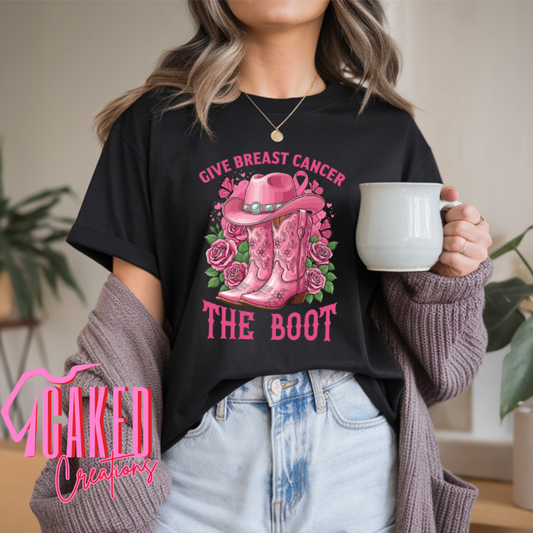 Give Breast Cancer the Boot Tee – Pink Cowgirl Boots Awareness Shirt