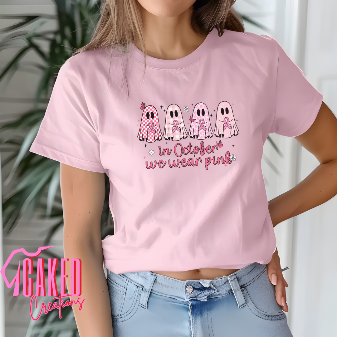 In October We Wear Pink Sweatshirt – Cute Ghosts Breast Cancer Awareness