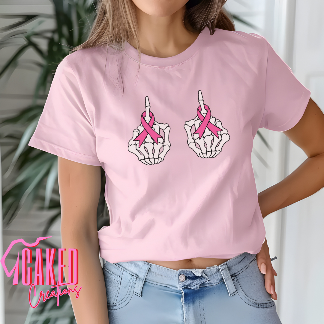 F Cancer Hands Tee – Bold Pink Ribbon Statement Shirt