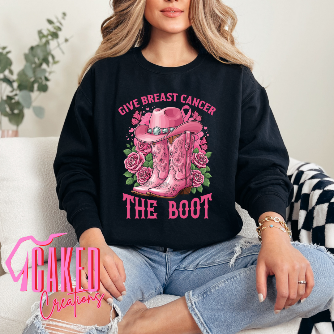 Give Breast Cancer the Boot Tee – Pink Cowgirl Boots Awareness Shirt