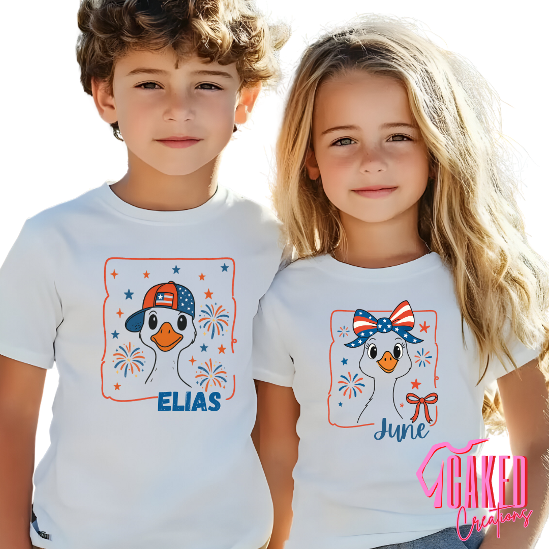 Personalized Patriotic Goose T-Shirt for Kids – 4th of July Name Shirt