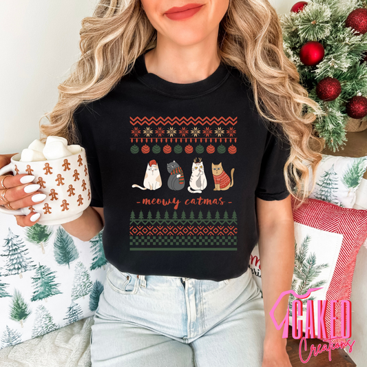 Meowy Catmas Ugly Sweater Tee