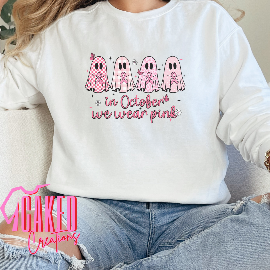 In October We Wear Pink Sweatshirt – Cute Ghosts Breast Cancer Awareness