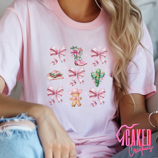 Western Pink Christmas Grid Tee
