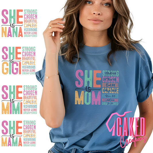 She Is Strong Chosen Beautiful Capable Tee – Custom Mom, Nana, Mimi, Gigi