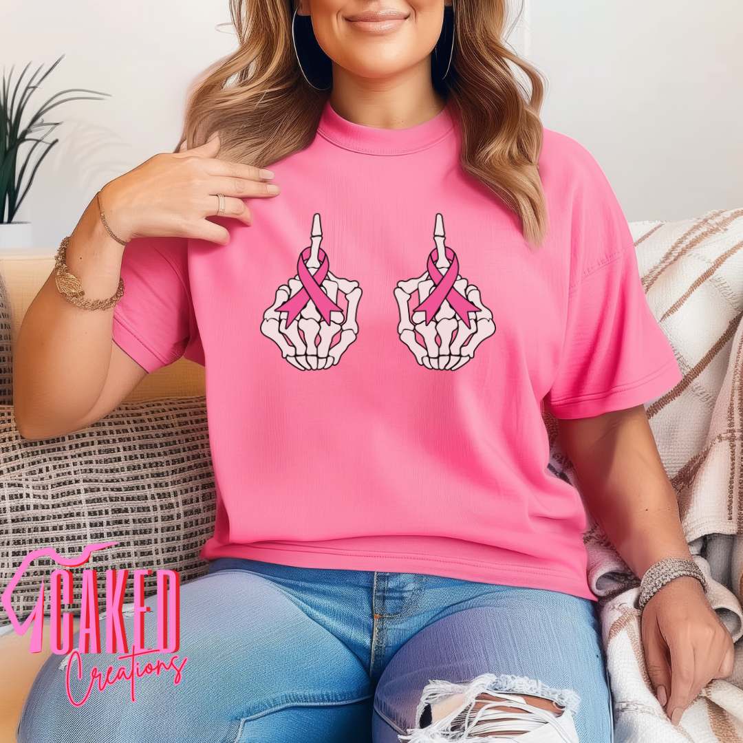F Cancer Hands Tee – Bold Pink Ribbon Statement Shirt