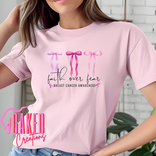 Faith Over Fear Bows Tee – Breast Cancer Awareness Shirt
