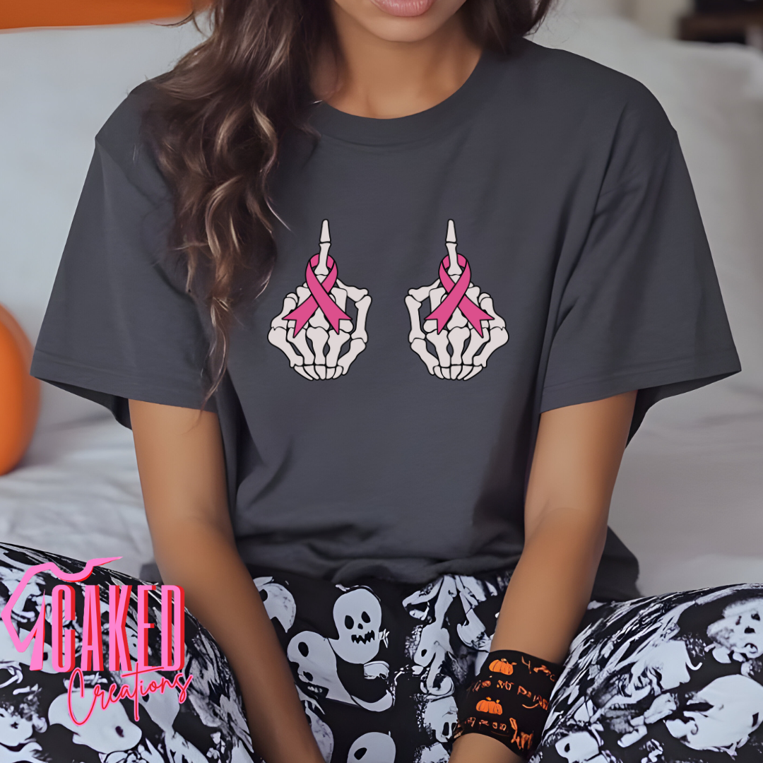 F Cancer Hands Tee – Bold Pink Ribbon Statement Shirt