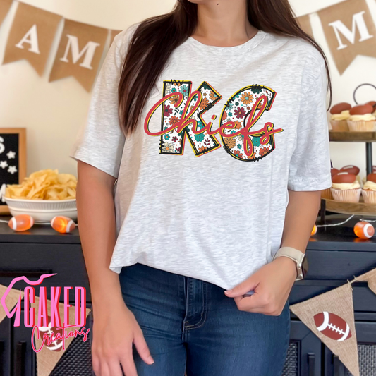KC Chiefs Floral Script Tee – Game Day Retro Graphic