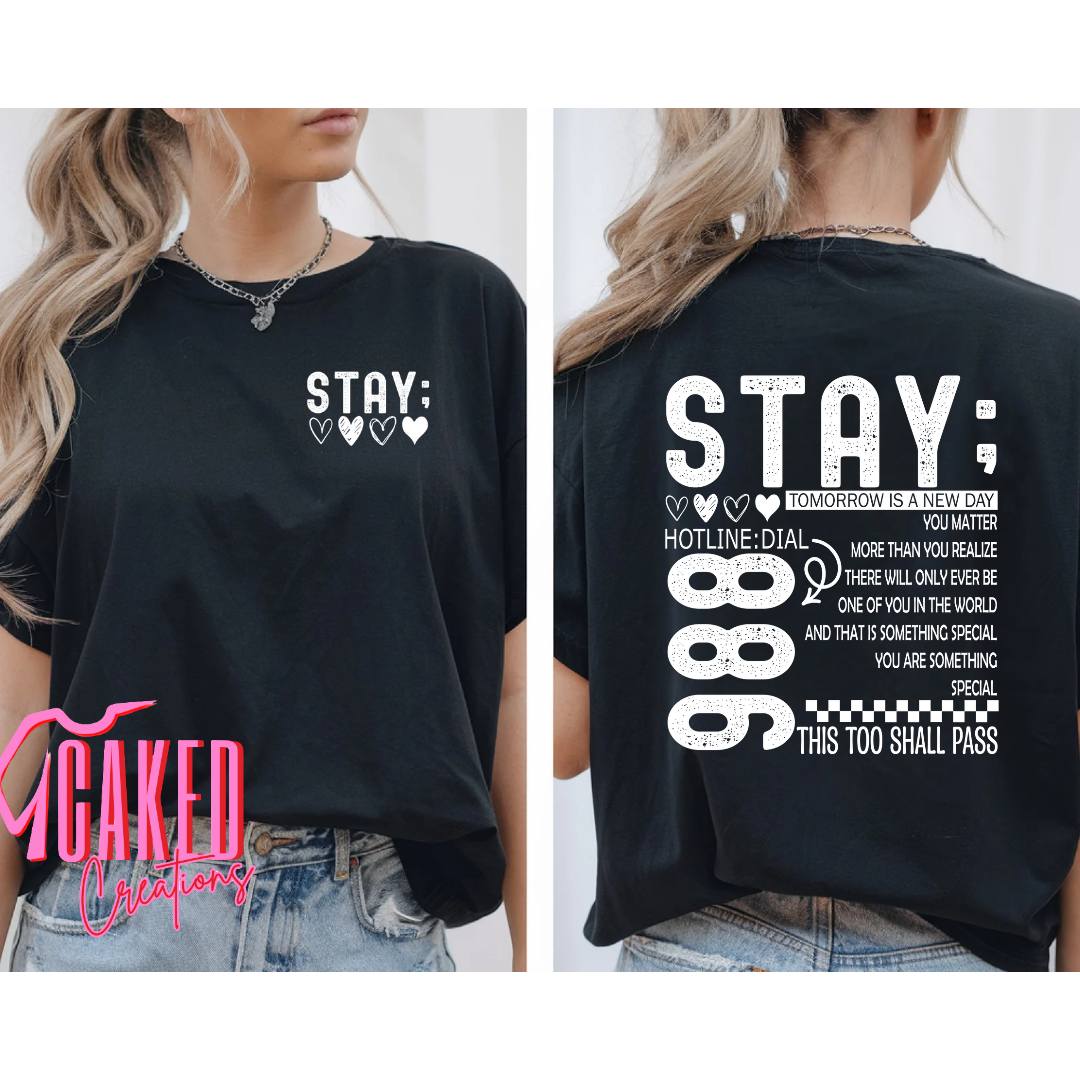 Stay 988 Mental Health Support Tee – Hotline Back Print