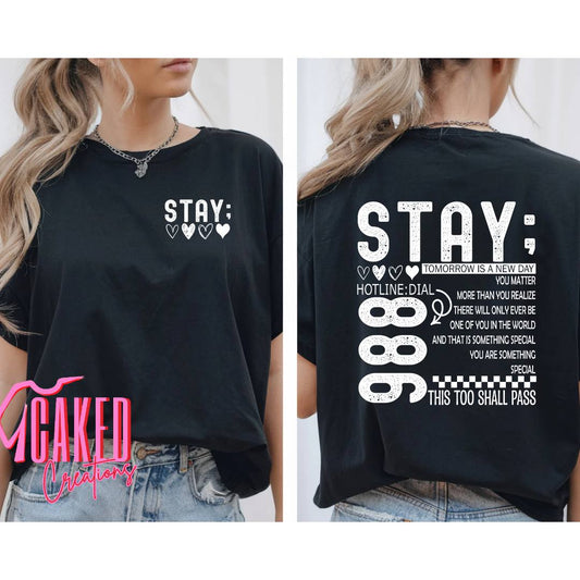 Stay 988 Mental Health Support Tee – Hotline Back Print