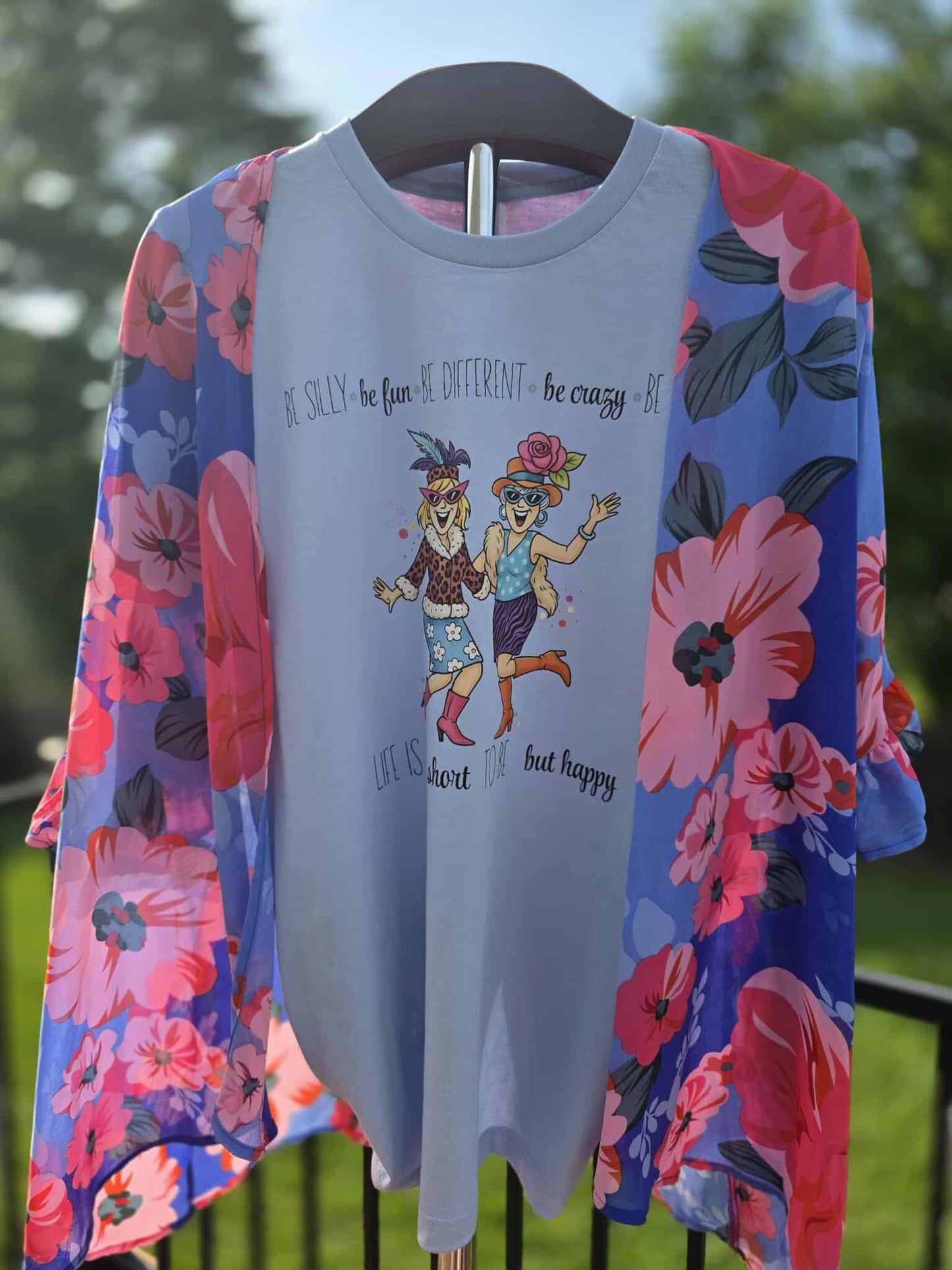 Closet Craving: Hot Pink & Blue Floral Ruffle Kimono