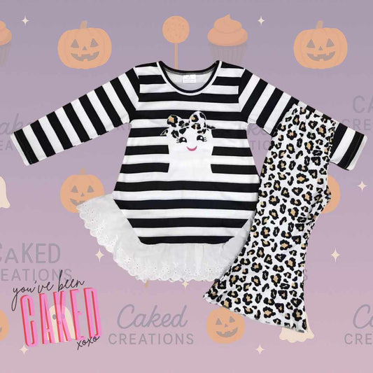Striped Ghost Outfit – Girls’ 2-Piece Set | Tunic & Leggings