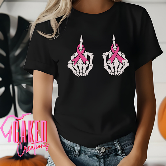 F Cancer Hands Tee – Bold Pink Ribbon Statement Shirt