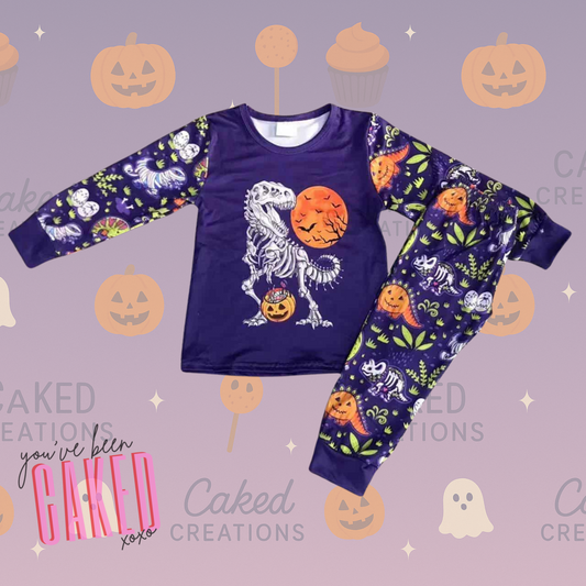 Kids Halloween Dino Skeleton Pajama Set